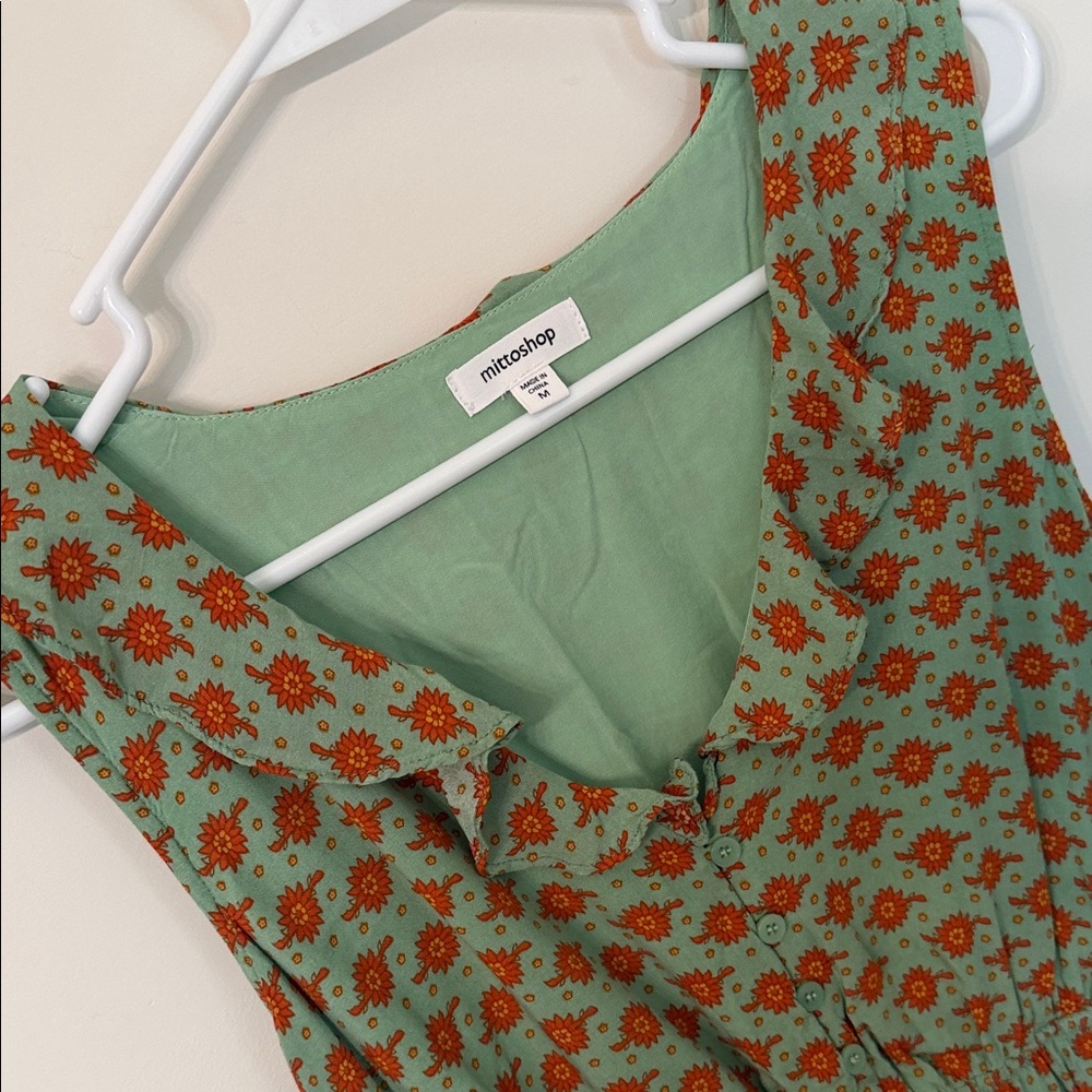 mittoshop Green Maxi Dress with Red Floral Print - Picture 2 of 6